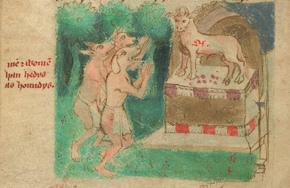  Cynocephali. The Travels of Sir John Mandeville. 15th century. British Library, London. MS Harley 3954, fol 40v 