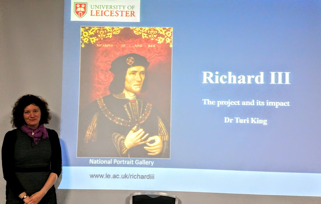 Dr. Turi King giving her talk on the discovery of Richard III at the 'Making the Medieval Relevant' conference