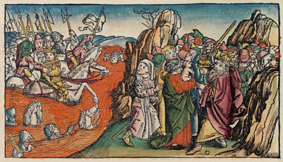 Crossing of the Red Sea depicted in the 15th century  Nuremberg Chronicle