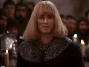Oh that hair! Miles O'Keefe rocking a He-Man, metal band hair do, in the 1984 reboot of Sir Gawain and the Green Knight in, 'The Sword of the Valiant'
