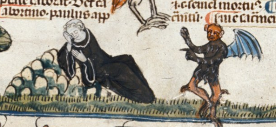 Devil tempting a sleeping monk - from British Library Royal 10 E IV f. 221 