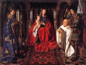Medieval patronage: Jan Van Eyck La Madone au Chanoine Van der Paele ,1434. (Wikipedia)