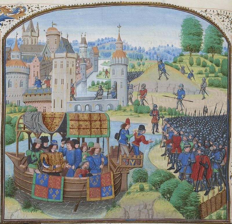 Richard II meeting with the rebels of the Peasants' Revolt of 1381. Jean Froissart, Chroniques, 154v, 12148 (Wikipedia)