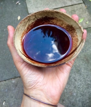 Wine, enjoyed the medieval way...out of a coconut! shell! Photo by Medievalists.net