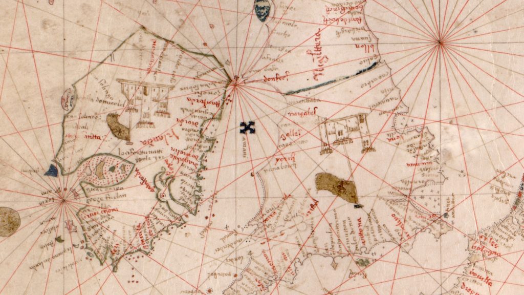 Detail of England and Ireland from a 15th century portolan chart